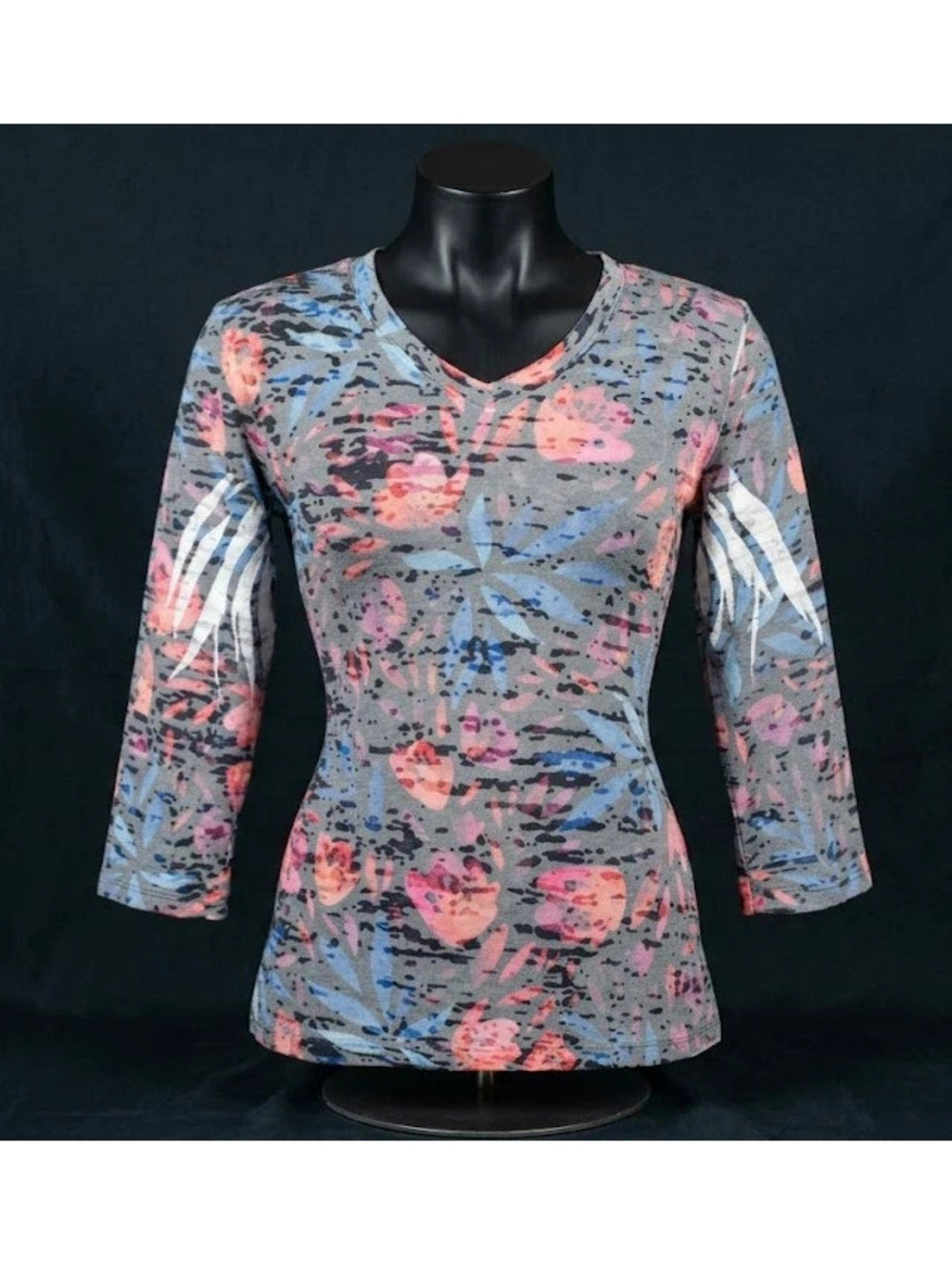 Jess & Jane Burnout Floral 3/4 Sleeve Top Size S Made in USA